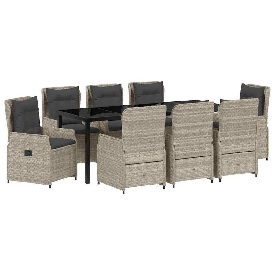 Ensemble de salle à manger pour jardin 9 pcs Gris clair - 2