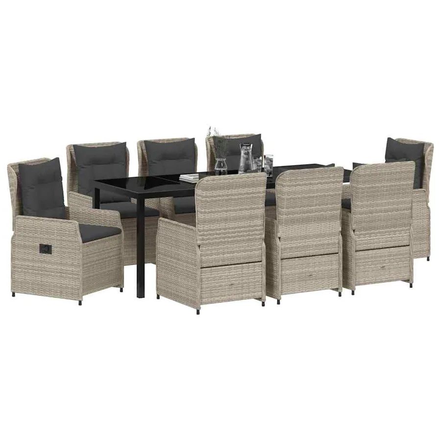 Ensemble de salle à manger pour jardin 9 pcs Gris clair - 3