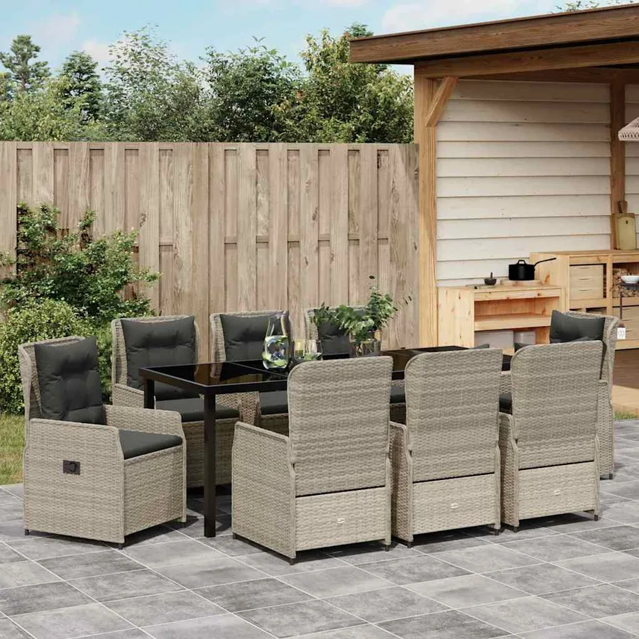 Ensemble de salle à manger pour jardin 9 pcs Gris clair - 4