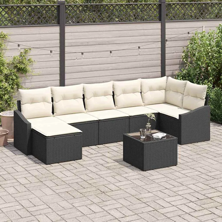 Ensemble de Canapés avec coussin 8 pcs Noir polyrotin