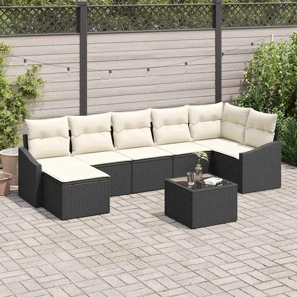 Ensemble de Canapés avec coussin 8 pcs Noir polyrotin