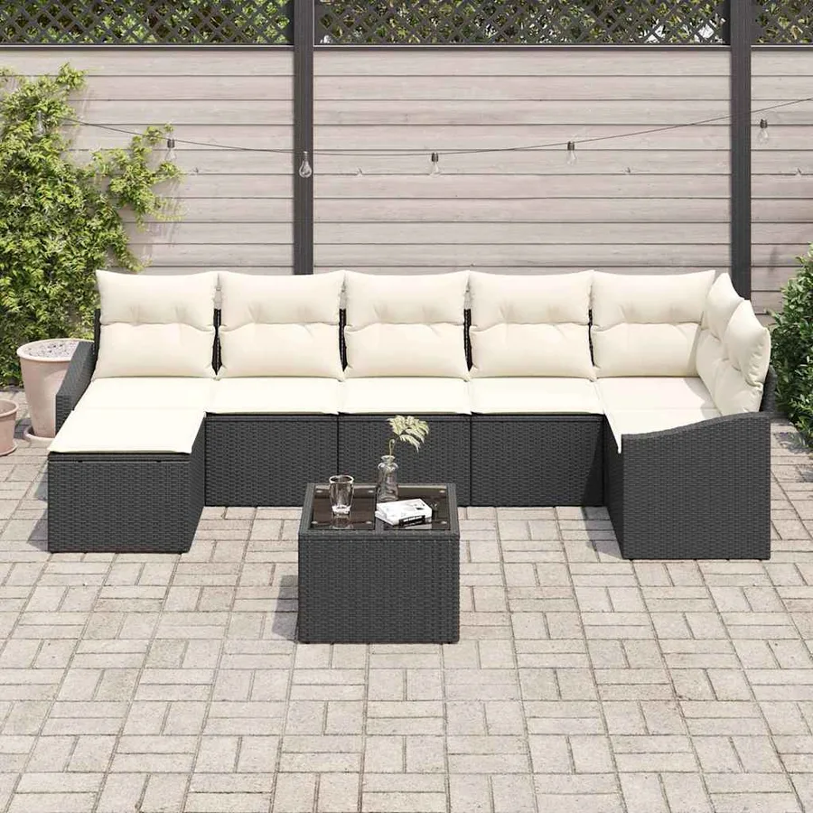 Ensemble de Canapés avec coussin 8 pcs Noir polyrotin - 3