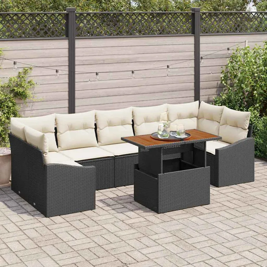 Ensemble de canapé de jardin 8 pc Noir et Crème