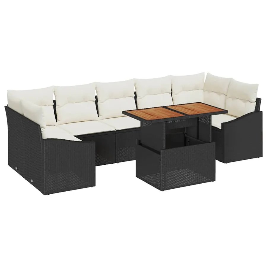 Ensemble de canapé de jardin 8 pc Noir et Crème - 2