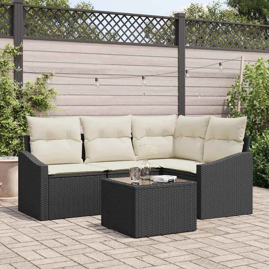 Ensemble de Canapés avec coussin 5 pcs Noir polyrotin