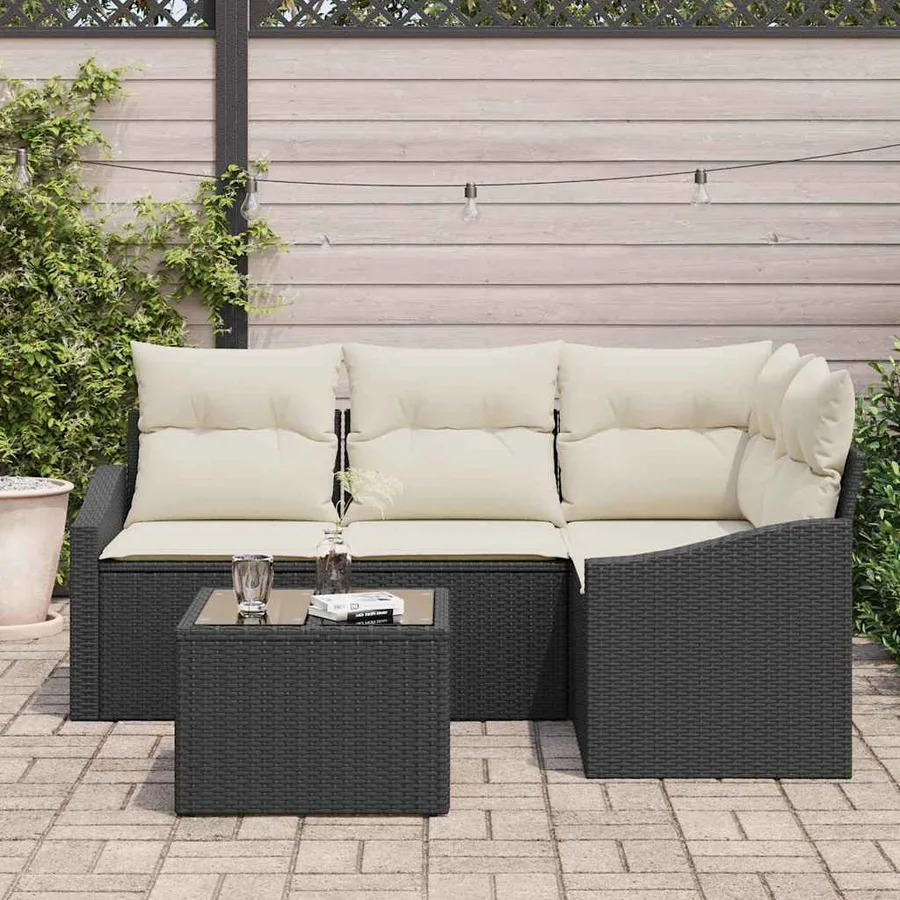 Ensemble de Canapés avec coussin 5 pcs Noir polyrotin - 3
