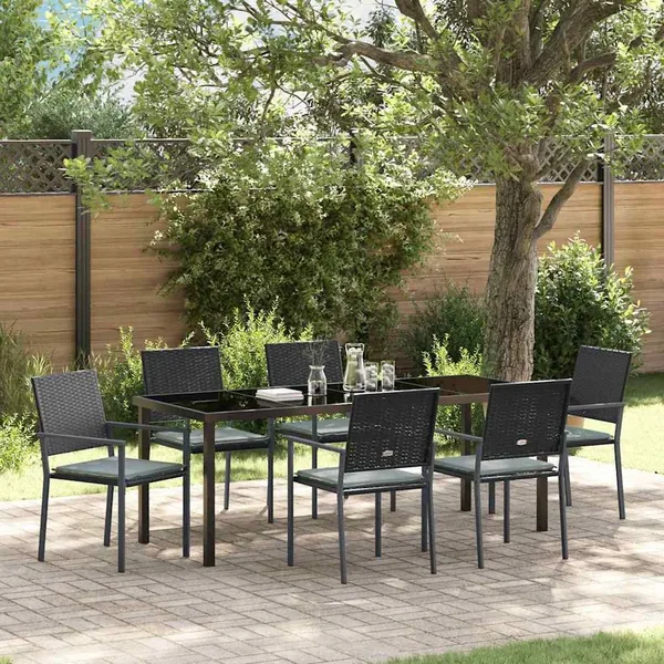 Ensemble de salle à manger pour jardin 7 pcs Noir et Gris Clair