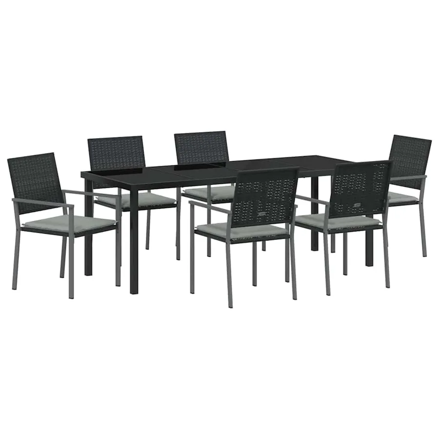 Ensemble de salle à manger pour jardin 7 pcs Noir et Gris Clair - 2