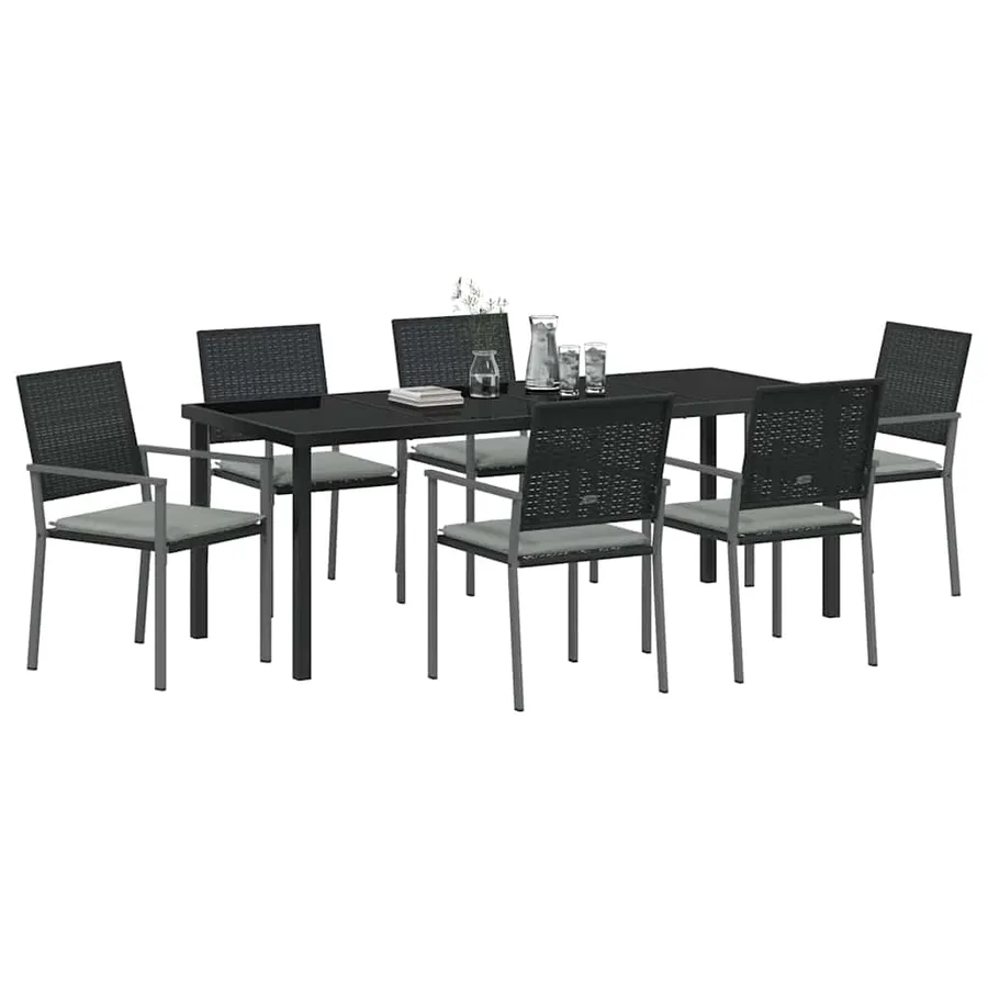 Ensemble de salle à manger pour jardin 7 pcs Noir et Gris Clair - 3