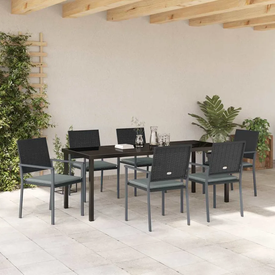 Ensemble de salle à manger pour jardin 7 pcs Noir et Gris Clair - 4