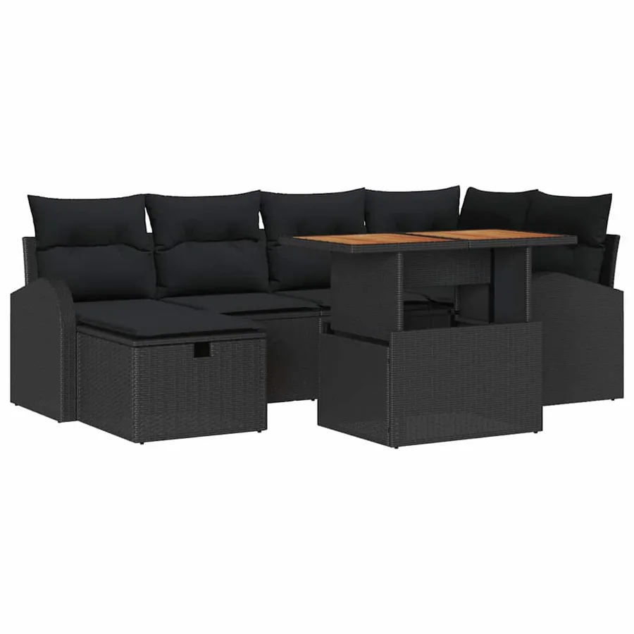 Ensemble de canapé de jardin 7 pcs Noir polyrotin - 2