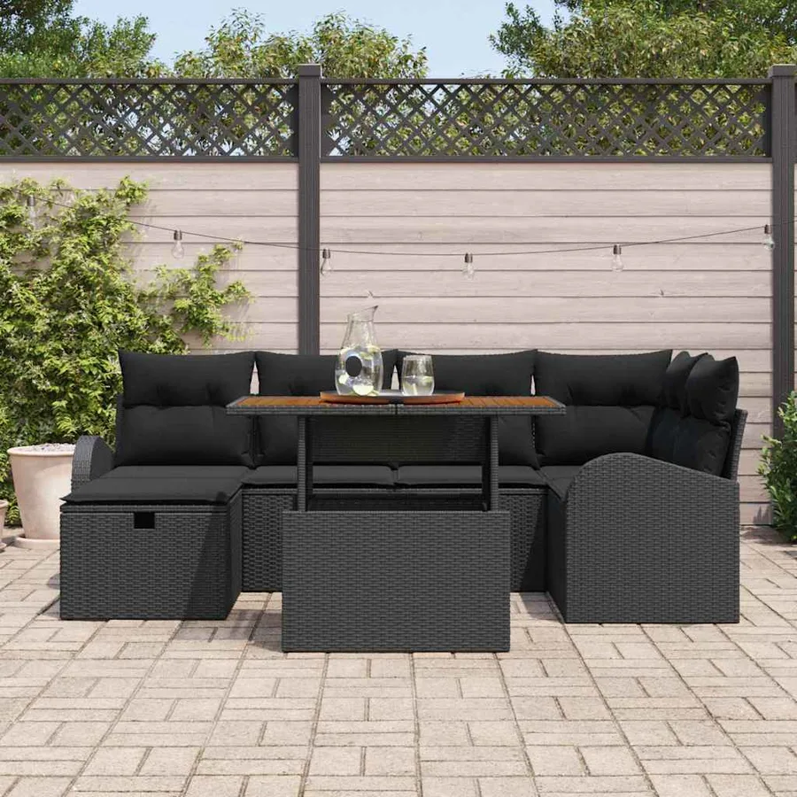 Ensemble de canapé de jardin 7 pcs Noir polyrotin - 3