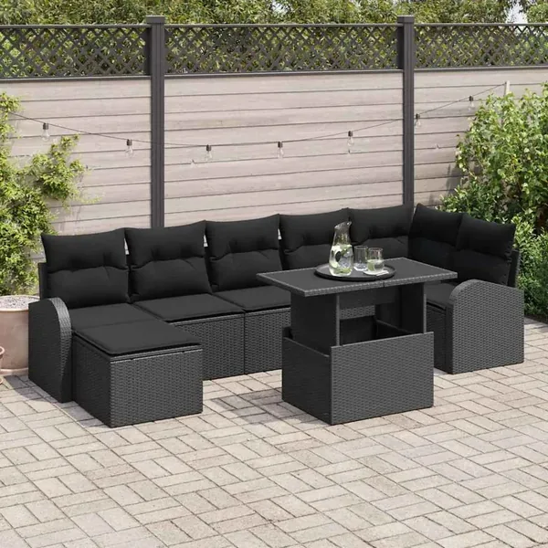 Ensemble de canapé de jardin avec coussin 8 pcs Noir Poly rotin