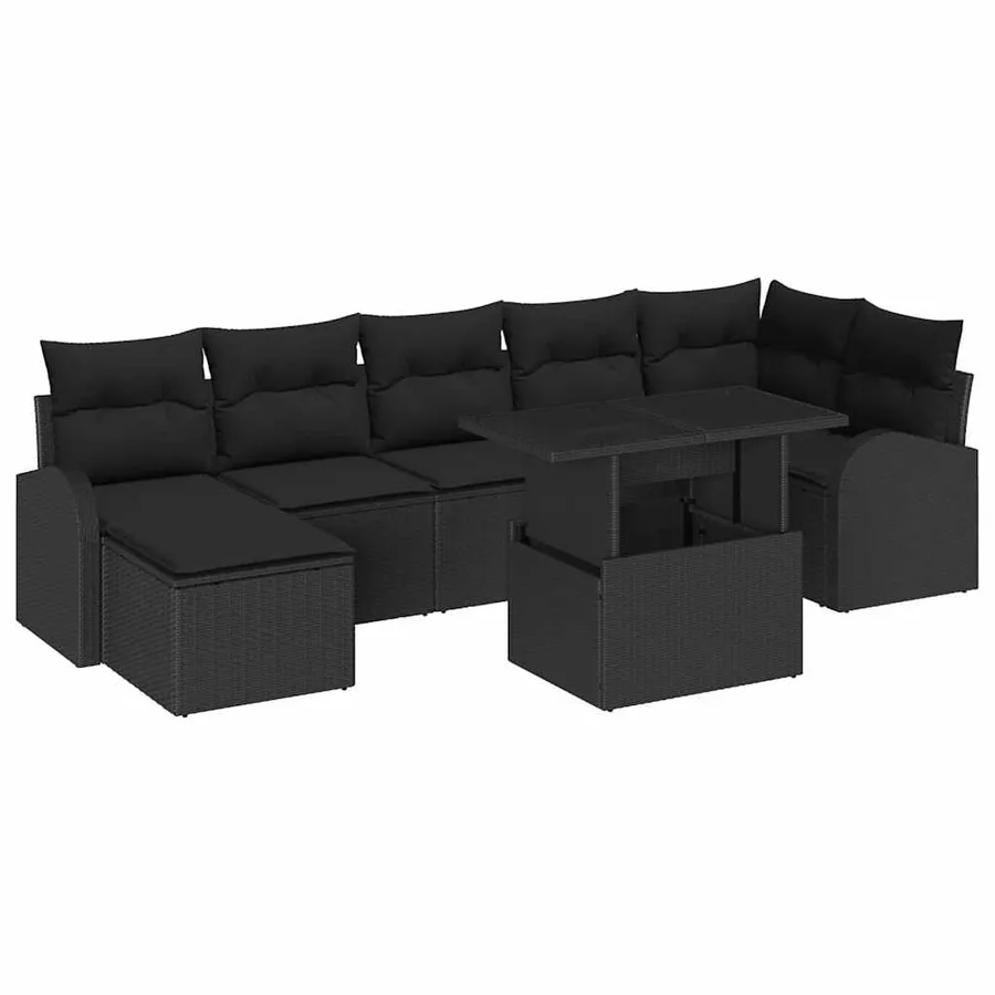 Ensemble de canapé de jardin avec coussin 8 pcs Noir Poly rotin - 2