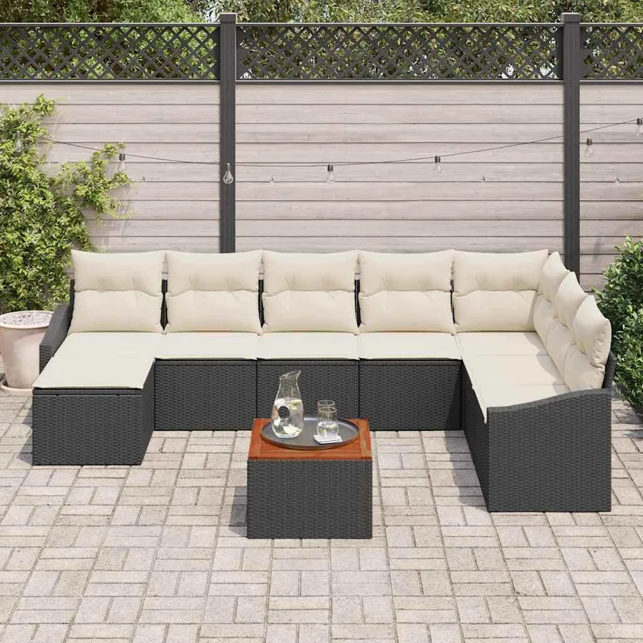 Ensemble de canapé de jardin avec coussin 9 pcs Noir polyrotin - 3