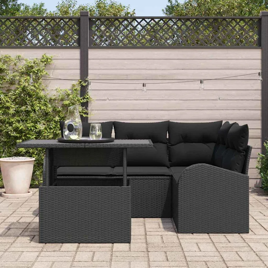 Ensemble de canapé de jardin avec coussin 5 pcs Noir Poly rotin - 3