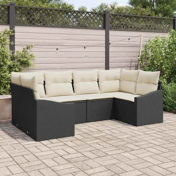 Ensemble de Canapés avec coussin 6 pcs Noir polyrotin