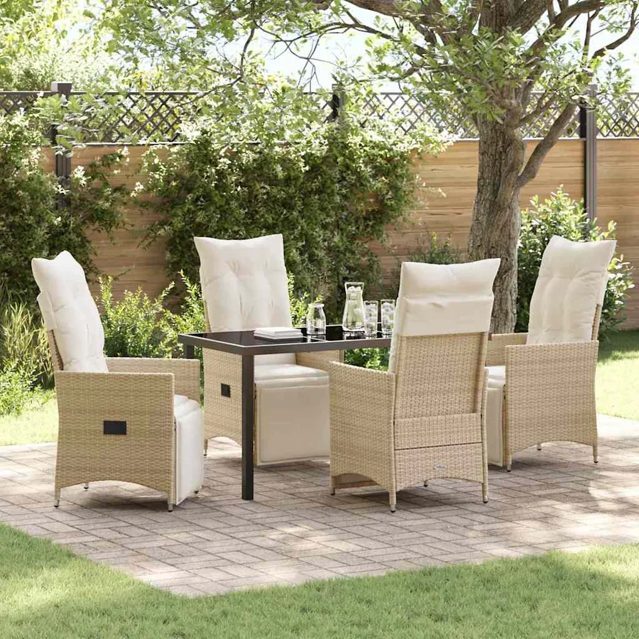 Ensemble de salle à manger pour jardin 5 pcs Beige polyrotin