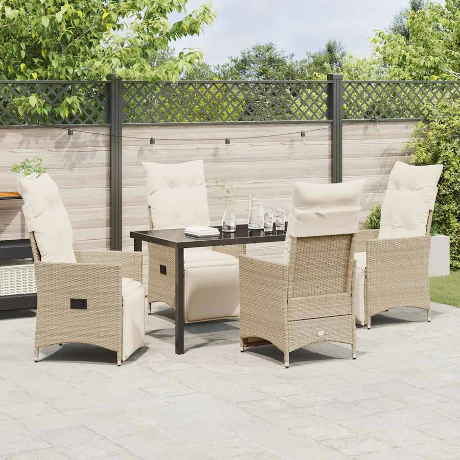 Ensemble de salle à manger pour jardin 5 pcs Beige polyrotin - 4