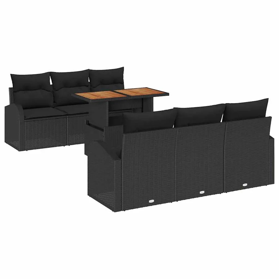 Ensemble de canapé de jardin 7 pcs Noir Poly rotin - 2