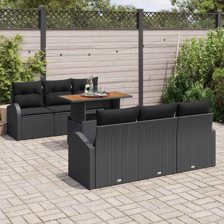 Ensemble de canapé de jardin 7 pcs Noir Poly rotin - 3