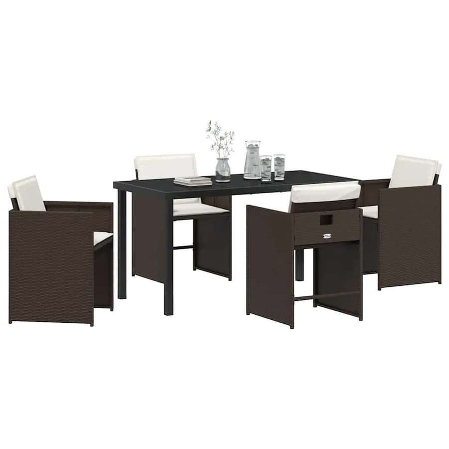 Ensemble de salle à manger pour jardin 5 pcs Marron polyrotin - 3