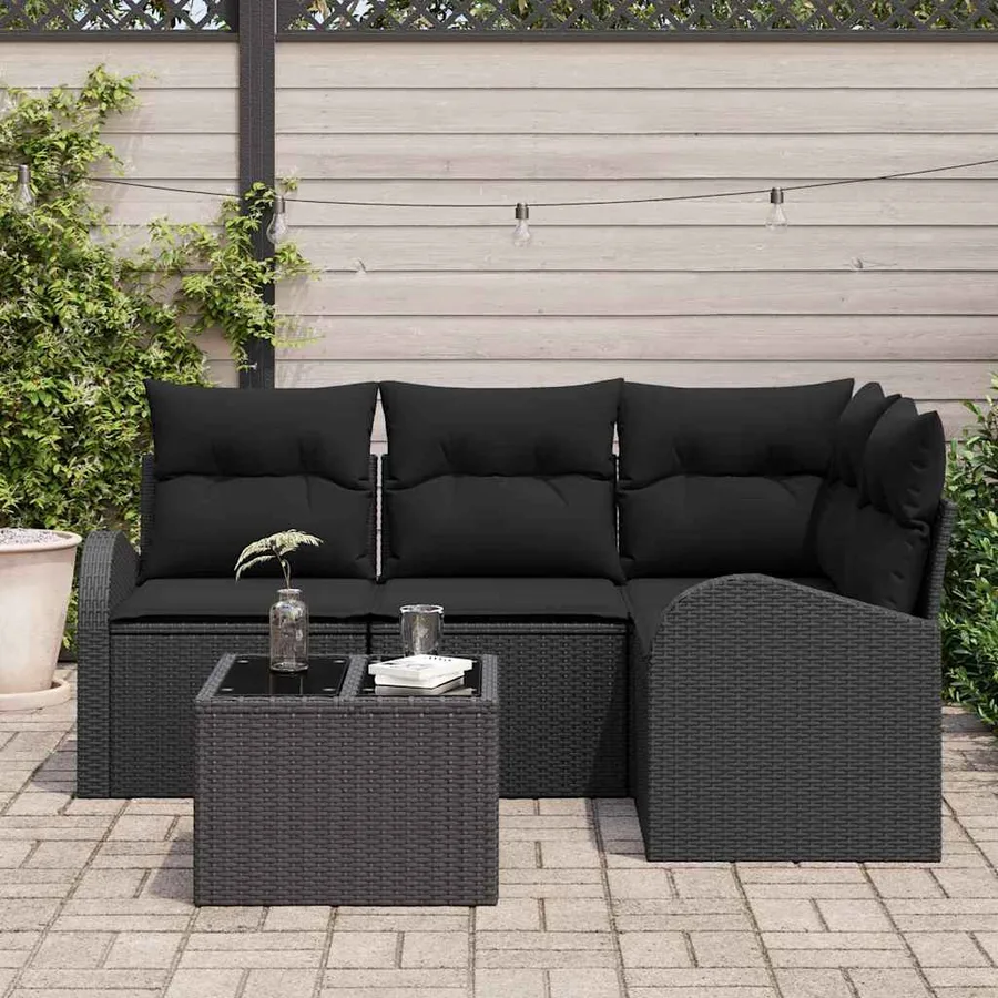 Ensemble de canapé de jardin avec coussin 5 pcs Noir polyrotin - 3