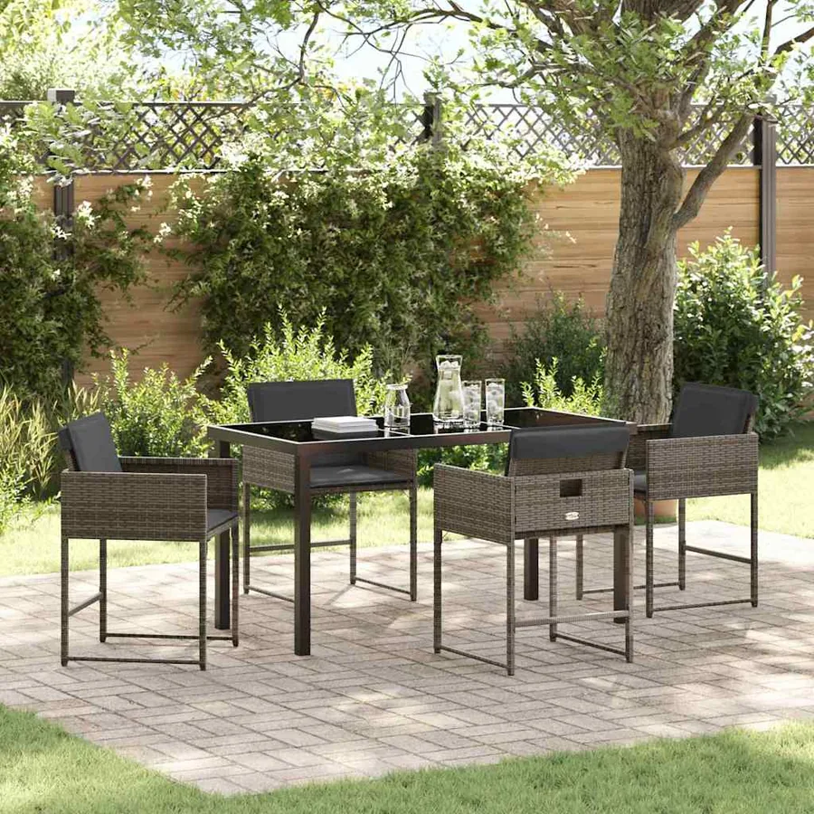 Ensemble de salle à manger pour jardin 5 pcs Gris polyrotin