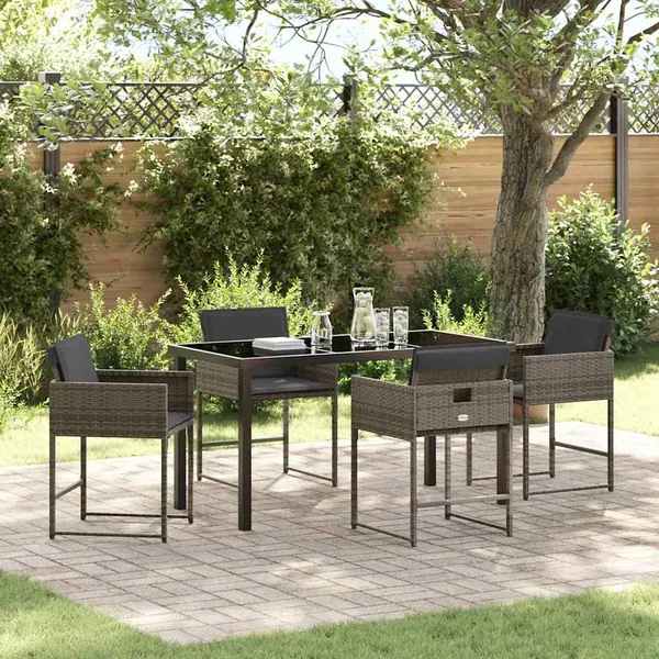 Ensemble de salle à manger pour jardin 5 pcs Gris polyrotin