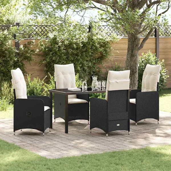 Ensemble de salle à manger pour jardin 5 pcs Noir polyrotin