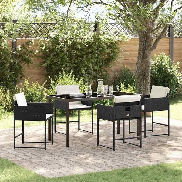 Ensemble de salle à manger pour jardin 5 pcs Noir polyrotin