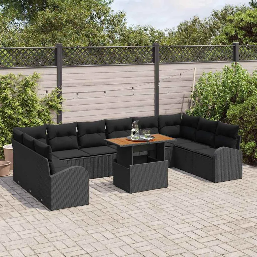 Ensemble de canapé de jardin 11 pcs Noir Poly rotin - 3