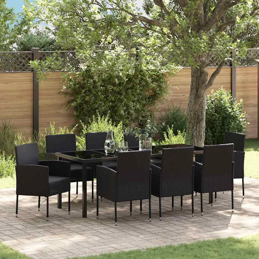 Ensemble de salle à manger pour jardin 9 pcs Noir polyrotin