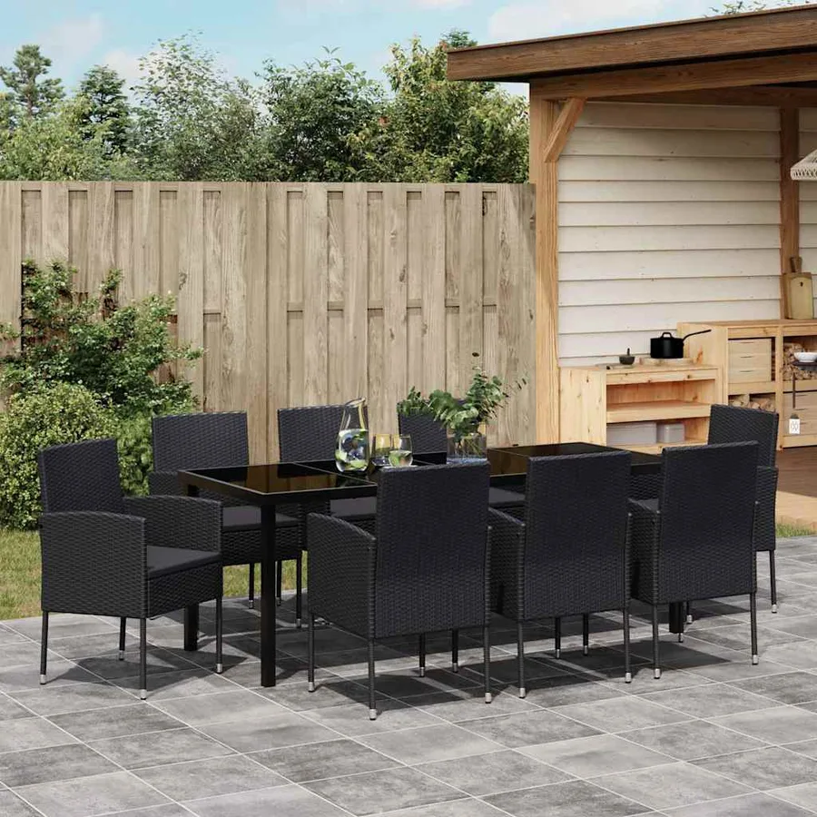Ensemble de salle à manger pour jardin 9 pcs Noir polyrotin - 4