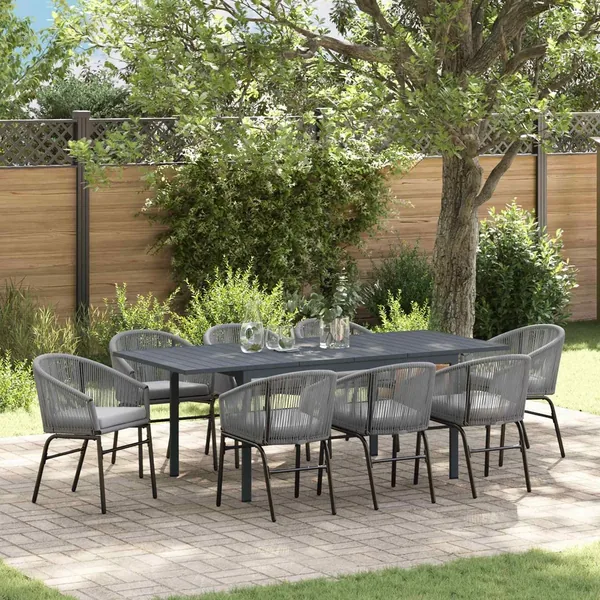 Ensemble de salle à manger pour jardin 9 pcs Gris polyrotin