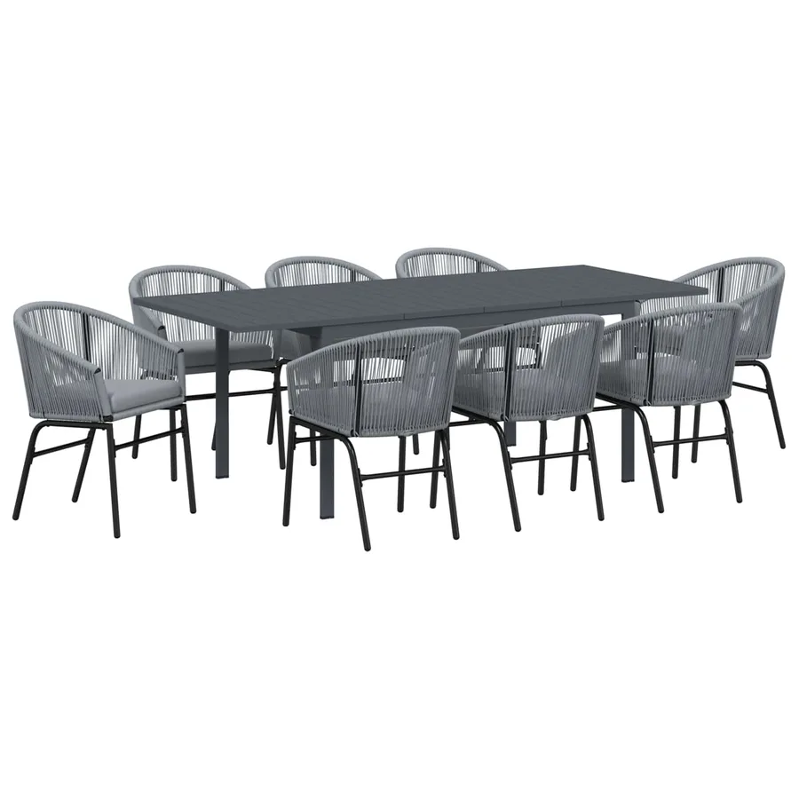 Ensemble de salle à manger pour jardin 9 pcs Gris polyrotin - 2