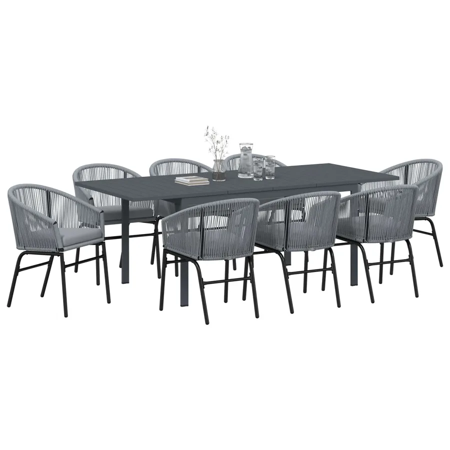 Ensemble de salle à manger pour jardin 9 pcs Gris polyrotin - 3
