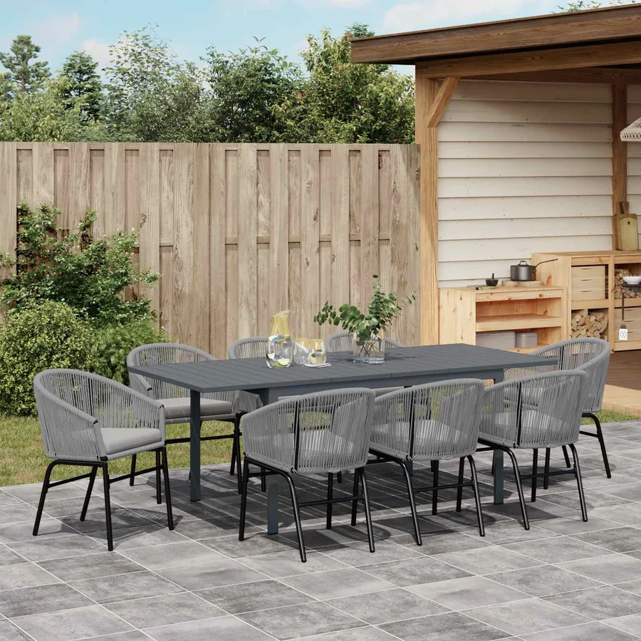 Ensemble de salle à manger pour jardin 9 pcs Gris polyrotin - 4
