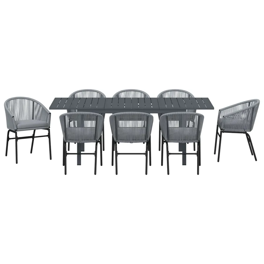 Ensemble de salle à manger pour jardin 9 pcs Gris polyrotin - 7