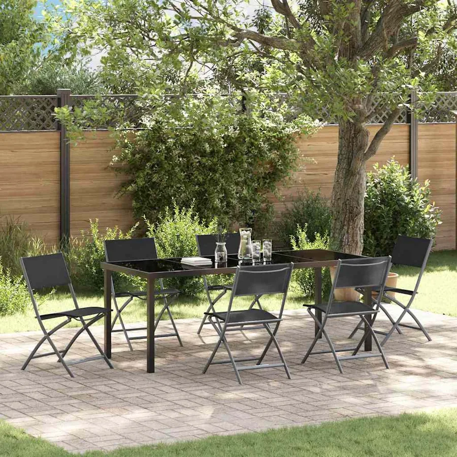 Ensemble de salle à manger pour jardin 7 pcs Noir