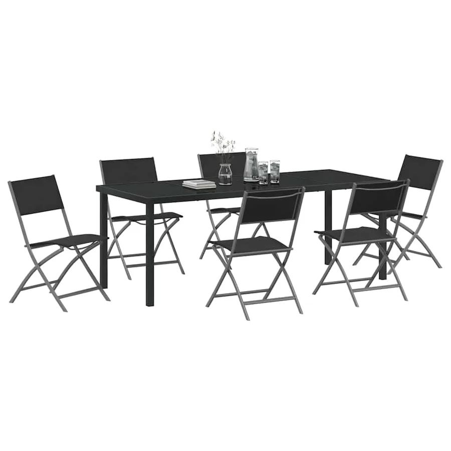 Ensemble de salle à manger pour jardin 7 pcs Noir - 3