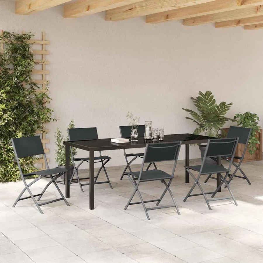 Ensemble de salle à manger pour jardin 7 pcs Noir - 4