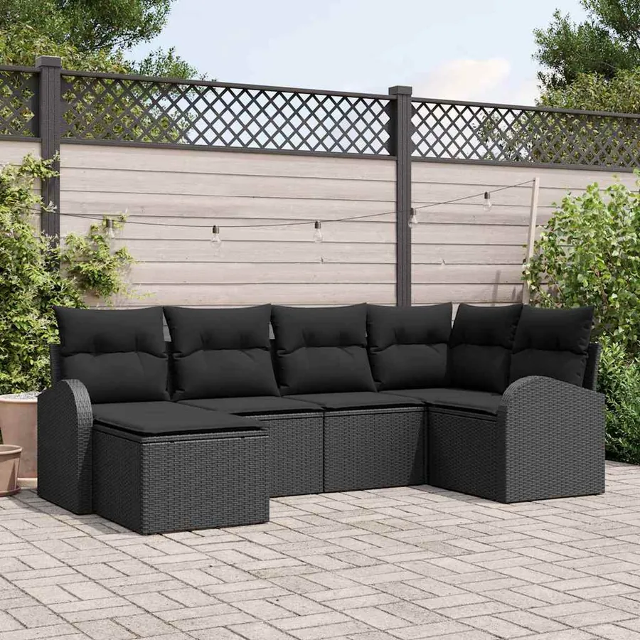 Ensemble de Canapés avec coussin 6 pcs Noir polyrotin