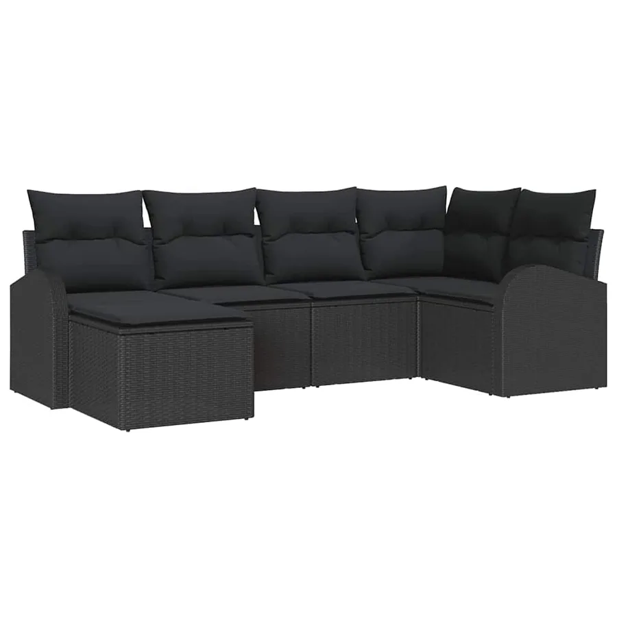 Ensemble de Canapés avec coussin 6 pcs Noir polyrotin - 2