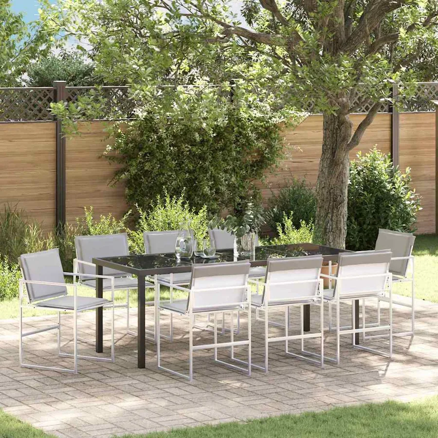 Ensemble de salle à manger pour jardin 9 pcs Blanc