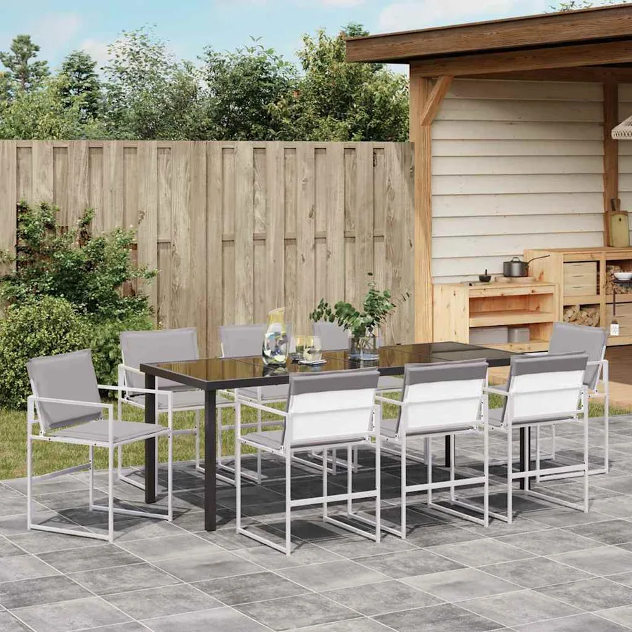 Ensemble de salle à manger pour jardin 9 pcs Blanc - 4