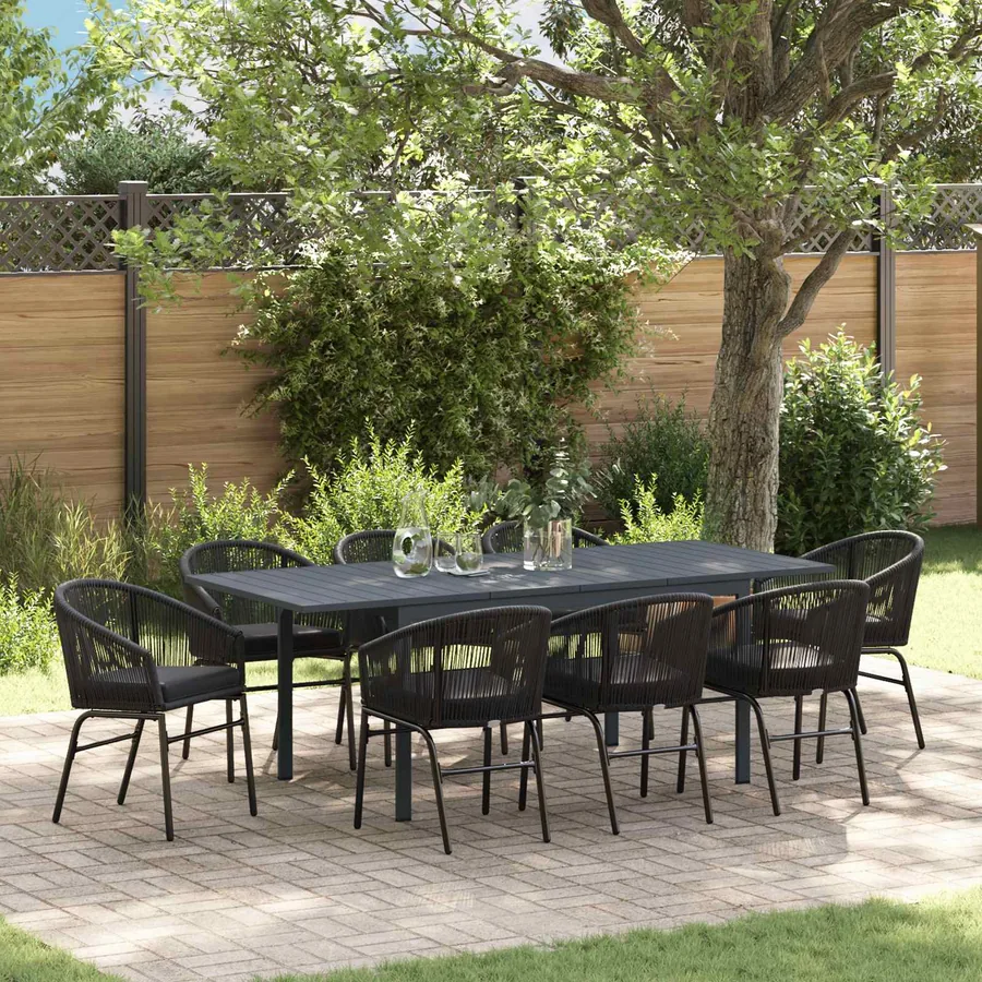 Ensemble de salle à manger pour jardin 9 pcs Noir polyrotin