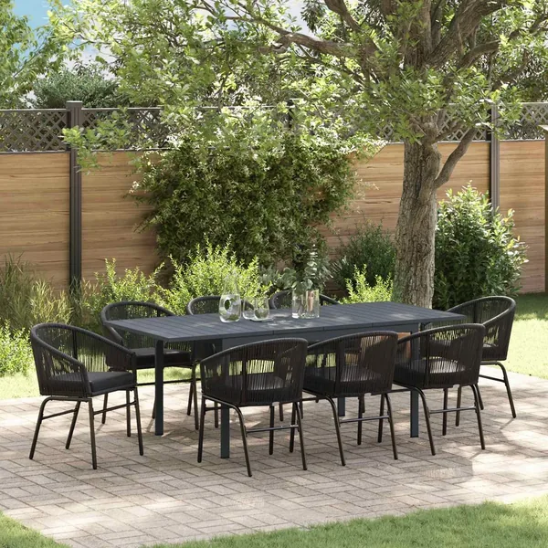 Ensemble de salle à manger pour jardin 9 pcs Noir polyrotin