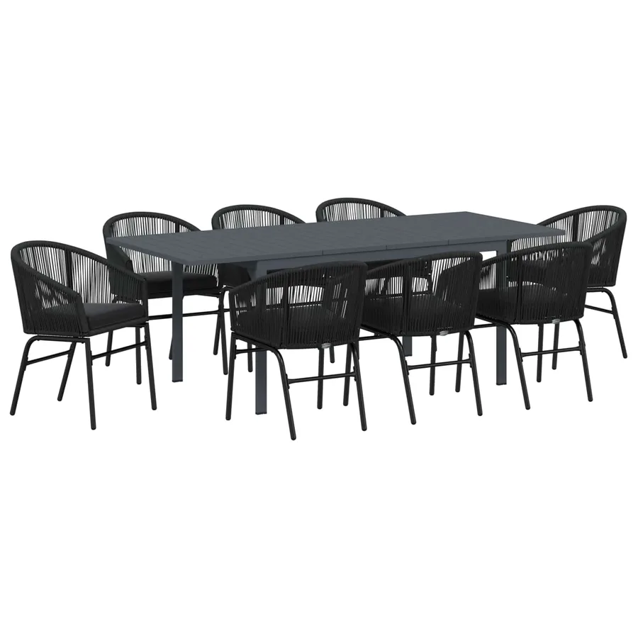 Ensemble de salle à manger pour jardin 9 pcs Noir polyrotin - 2