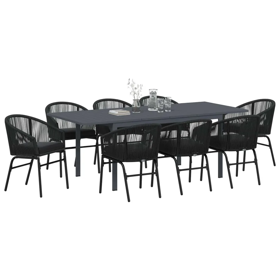 Ensemble de salle à manger pour jardin 9 pcs Noir polyrotin - 3